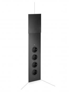 Eck-Steckdosenelement Mira ES1, teleskopierbar, 4-fach Ecksteckdose für Büro und Küche, Steckdosenleiste, edelstahl, schwarz matt